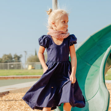 Navy Blue Cotton Girls Children's Short Sleeve Dress Ruffle Sleeve Sizes 2 - 8 L.A.