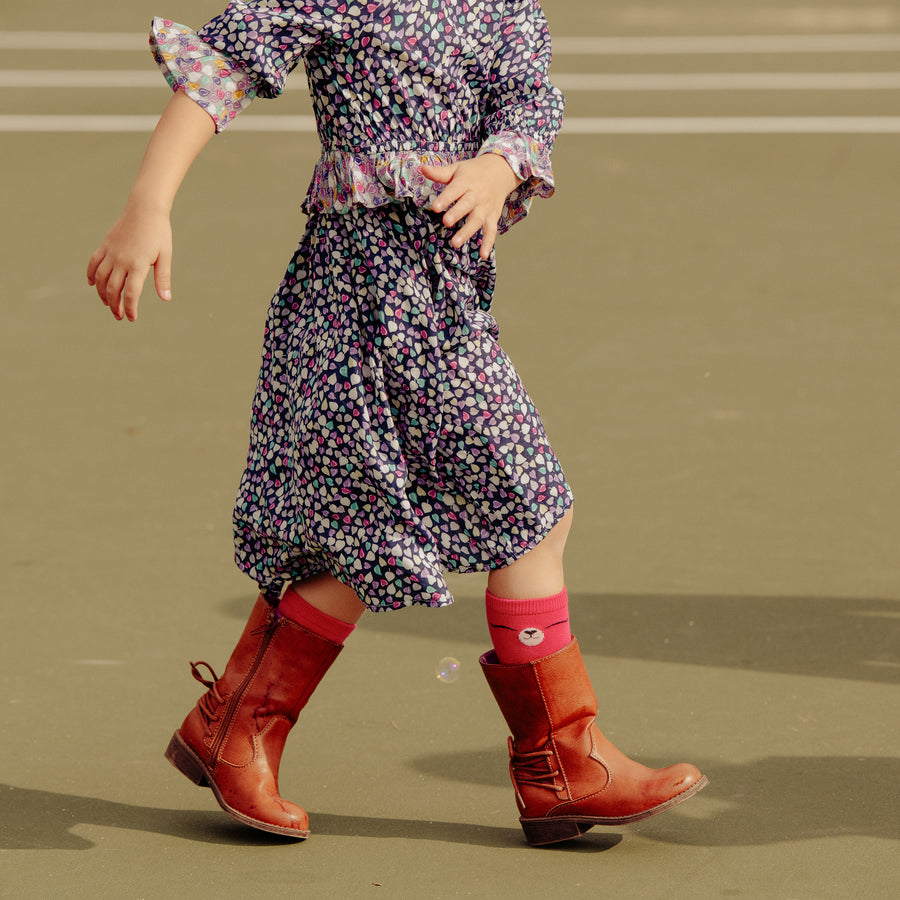 Navy & Pink Floral Cotton Girls Children's Long Sleeve Dress Sizes 2 - 8 L.A.