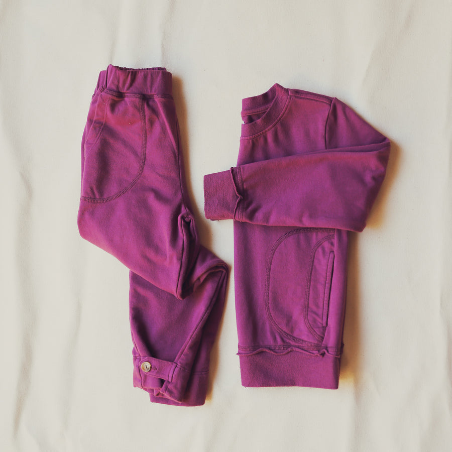 Purple French Terry Cotton Joggers With Pockets available in sizes 2 - 8 L.A.