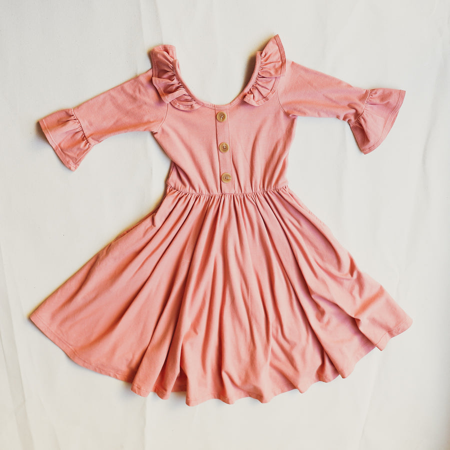 Front Pink Long-Sleeve Girls Dress available in sizes 18 months to 8