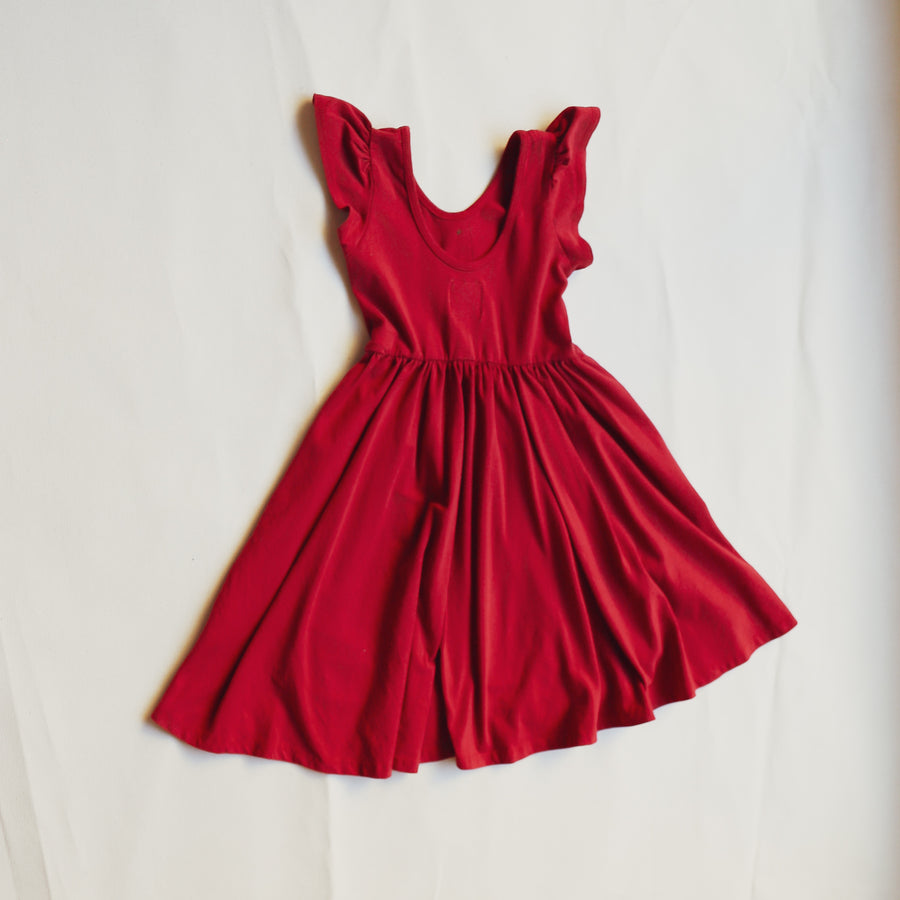 Red Cap Sleeve Girls Children's Dress Marble Button Accents Size 2-8
