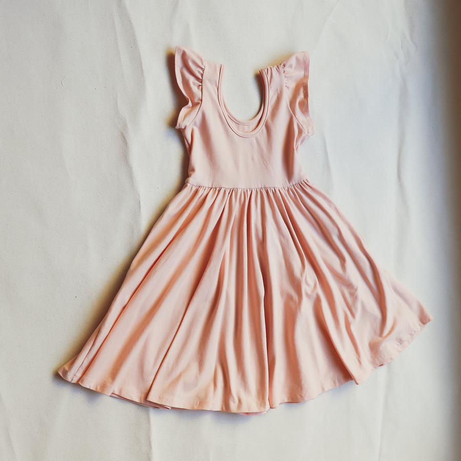 Pink Cap Sleeve Girls Children's Dress Marble Button Accents Size 2-8