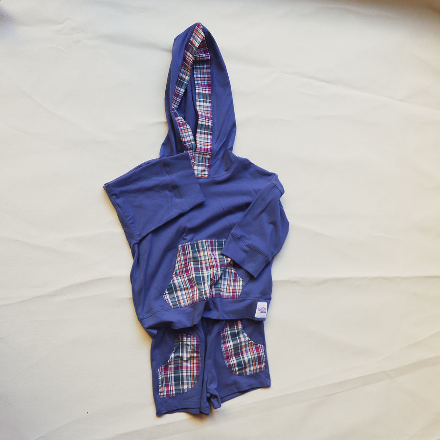 Blue Plaid Accent Hoodie and Short Set Girls Childrens Size 2-8
